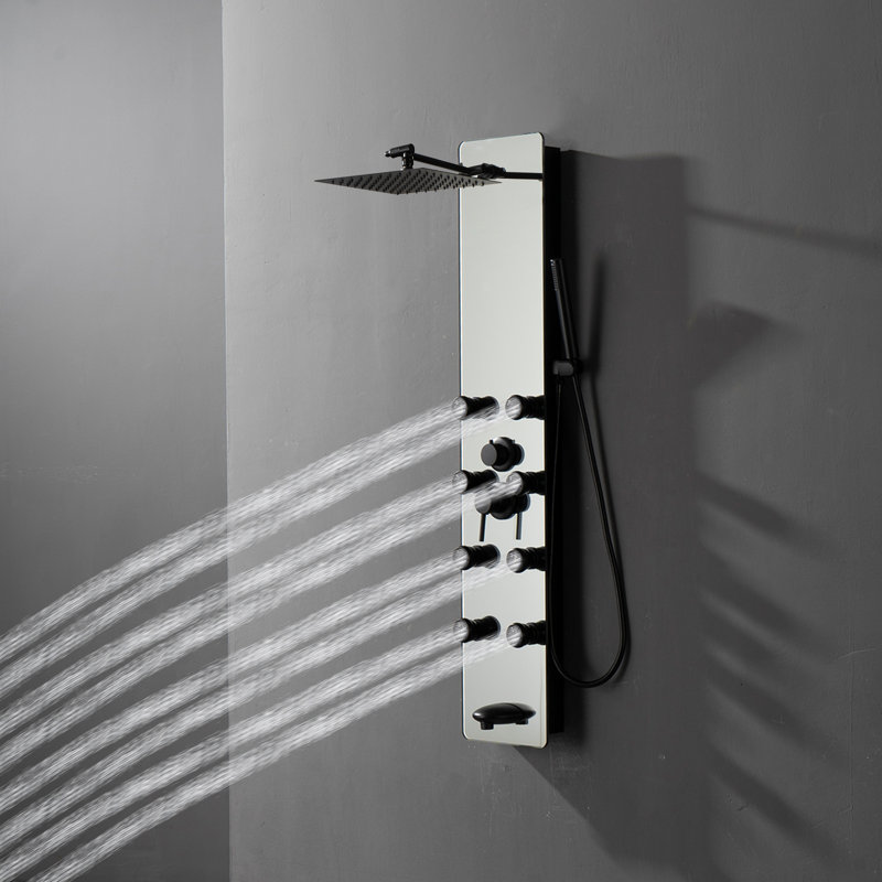 Système de tour de douche à inverseur 4 voies avec pomme de douche réglable, Noir mat