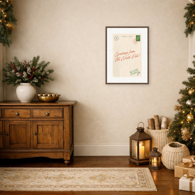 Vintage North Pole Postcard by Jolly and Dash Framed Canvas Wall Art Print