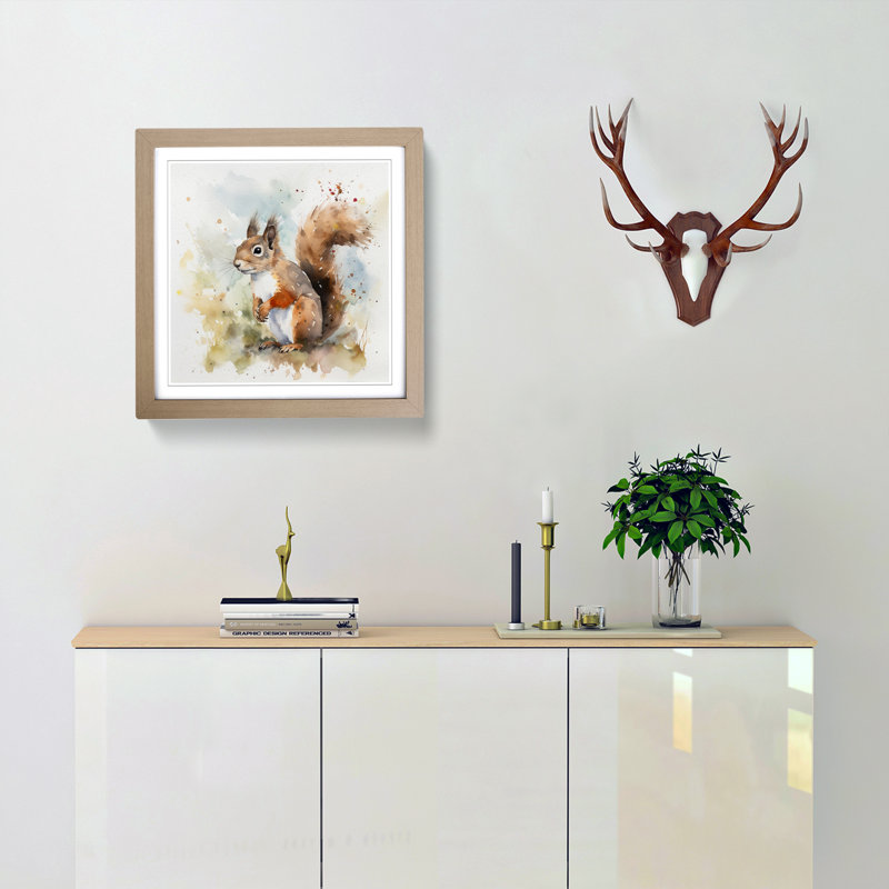 Squirrel Watercolour - Framed Print, Oak