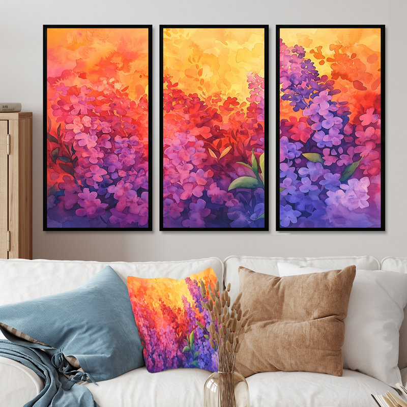 Coucher de soleil lilas mauve dans les jardins botaniques - ensemble de décorations lilas, H 40 po x l 60 po, Noir