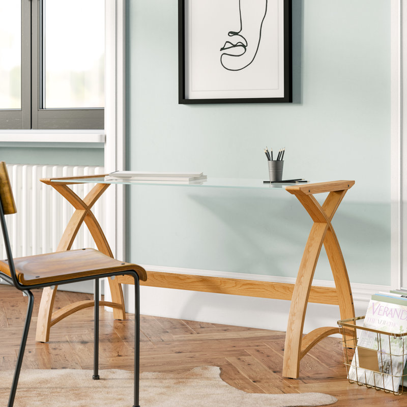 Tercero Writing Desk, Oak/Milk White Glass, 73.2cm H x 130cm W x 61cm D