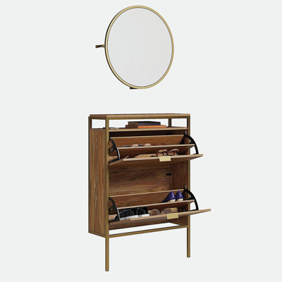 Armoire à chaussures murale avec miroir, finition brune