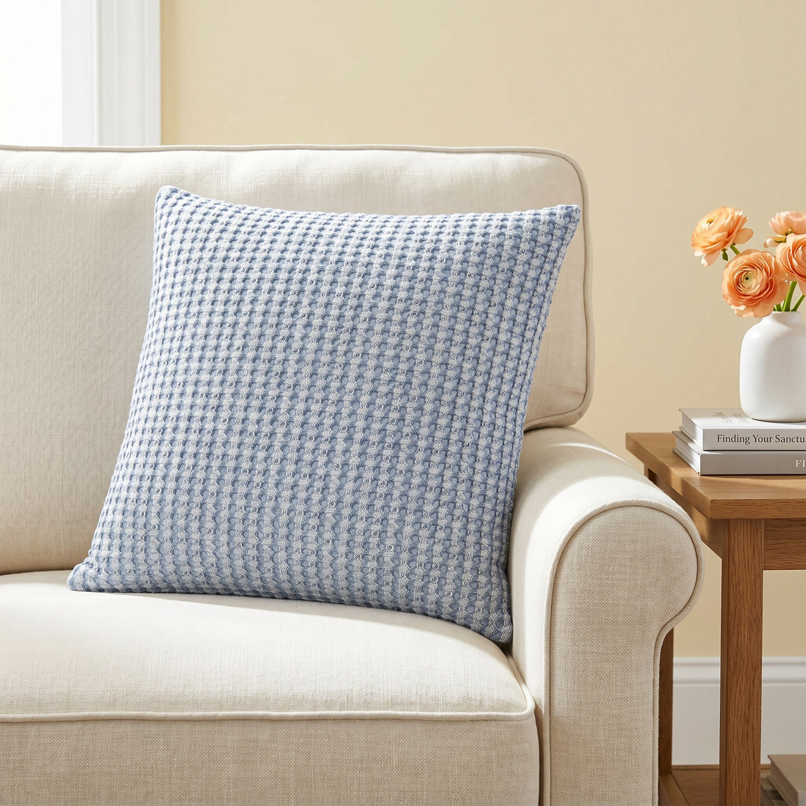 Ruta Cotton Throw Pillow Cover, Denim, 20" H x 20" W