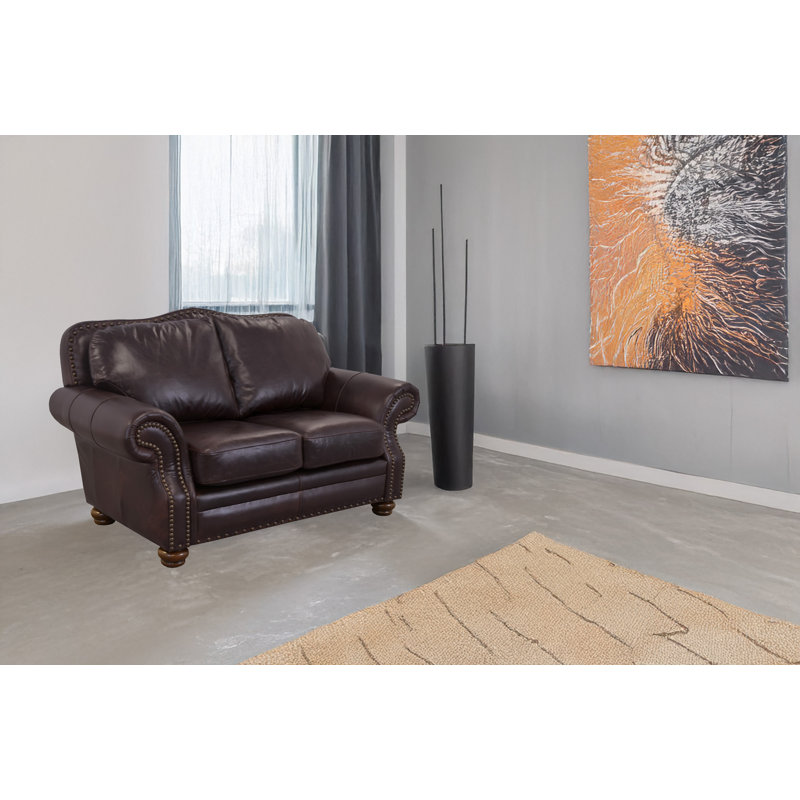 Somto 73" Genuine Leather Rolled Arm Loveseat, Brompton Espresso Genuine Leather