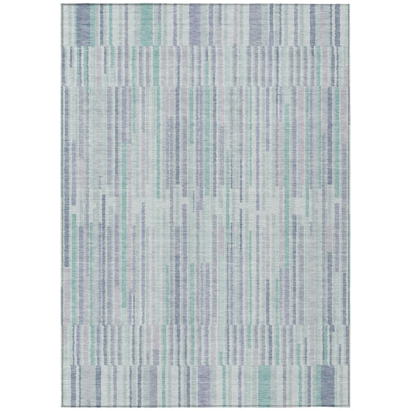 Tapis extérieur lavable rayé vert menthe et ivoire 3 pi x 5 pi