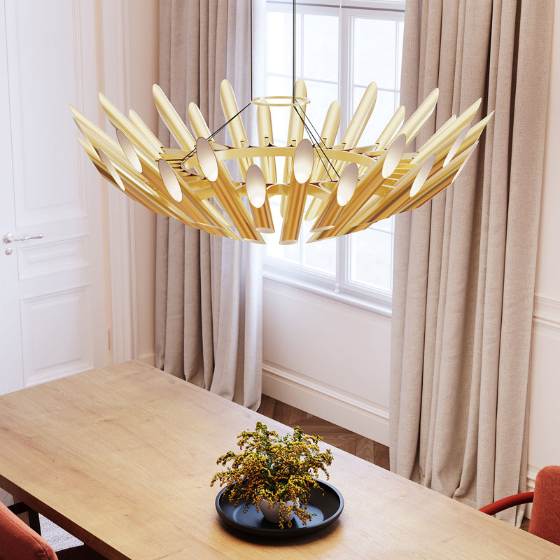 Chimes 60 - Light Dimmable LED Cylinder Chandelier, Satin Brass