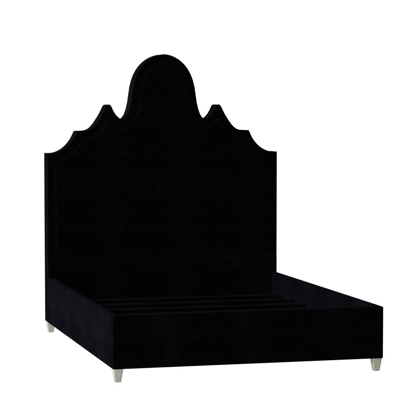 Amalie Upholstered Bed, King, Bella Black Performance Velvet, Antique White