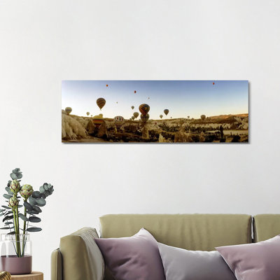 Hot Air Balloons Over Landscape At Sunrise, Cappadocia, Central Anatolia Region, Turkey #4 - Wrapped Canvas Panoramic Print