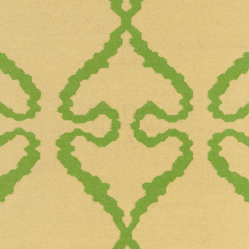 Corwin Authentic Flatwoven Handmade Light Green & Cream Reversible Modern Ikat Ogee Trellis Wool & Cotton Area Rug