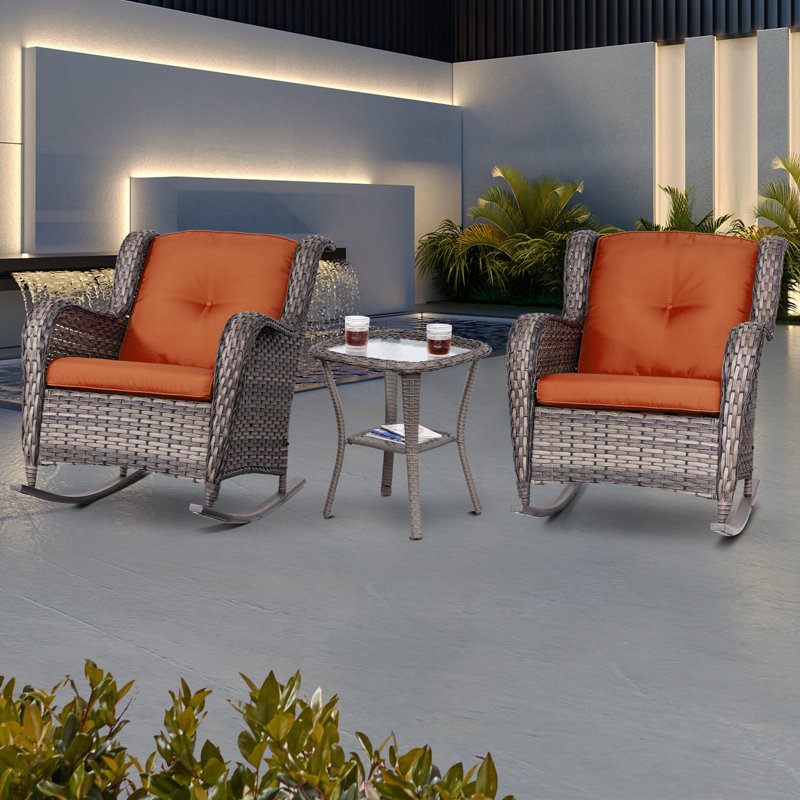Wicker 2 - Person Patio Conversation Set with Cushions, Orange
