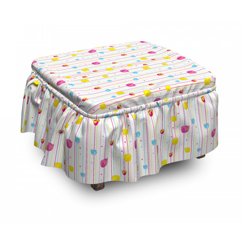 Ensemble de housse pour repose-pieds à coussins carrés 2 pièces rayures tulipes