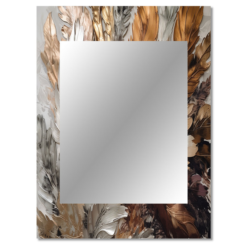 Plume dorée Extravaganza IV - miroir de plumes glamour, miroir mural doré unique, impression d'art en métal, 40 po x 30 po