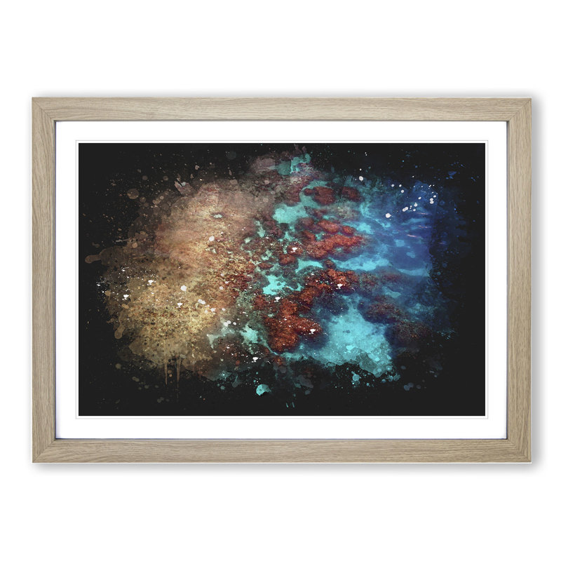 The Great Barrier Reef Coral Paint Splash - Picture Frame Graphic Art, 48cm H x 65cm W x 2cm D, Oak Framed