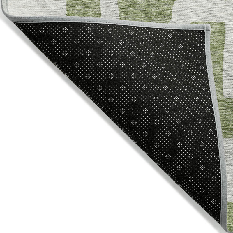 Tapis intérieur lavable abstrait vert et ivoire 8 pi x 10 pi