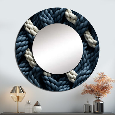 Rondalyn Coastal Rope Motifs - blanc et bleu - miroir côtier, miroir mural décoratif rond bleu, impression d'art en métal