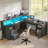 Wade Logan 59'' L-Shaped Adjustable Lift Top Desk with LED Lights & Power Outlets-843217586