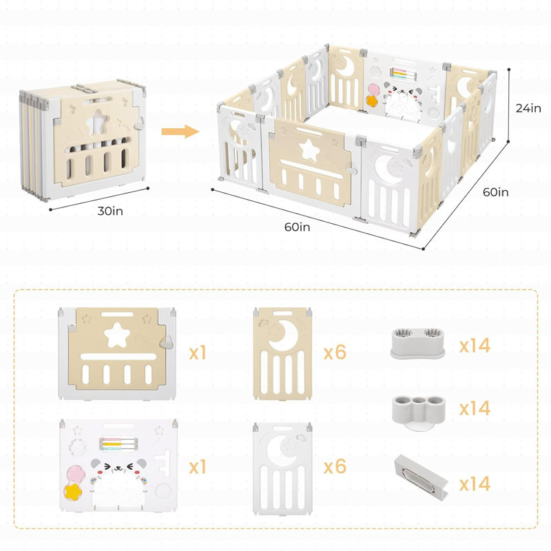 Parc pour bébé Safe Foldable, H 24 po x l 60 po x P 60 po, Jaune/blanc