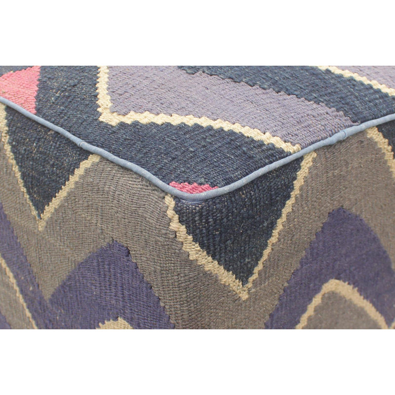 Aprea Upholstered Ottoman, Blue/Gray/Beige/Pink Wool