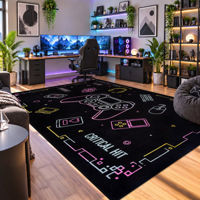 Tapis de jeu Neon Arcade, noir, envers antidérapant