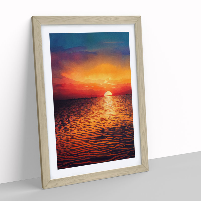XV1022-4217X Striking Ocean Sunset No.4 - Single Picture Frame Print, 64cm H x 46cm W, Oak