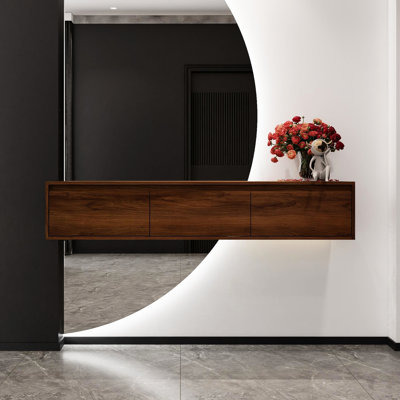 Meuble-lavabo mural de 152 cm (60 po) – Brun ébène, style contemporain moderne, tiroirs à fermeture douce, commode.