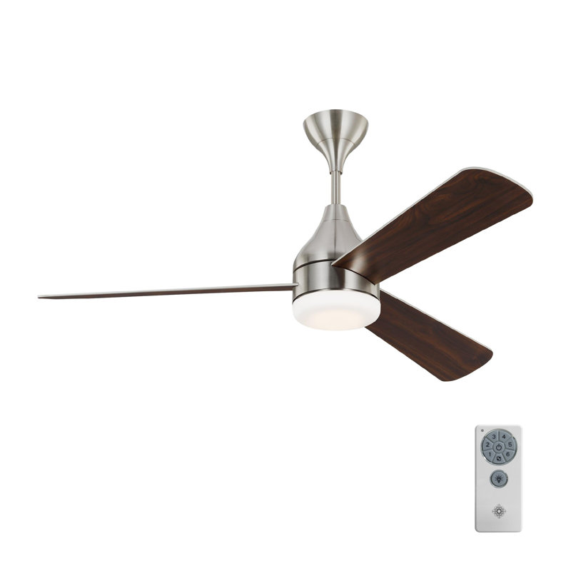 Smart LED Ceiling Fan, 60 inches, Brushed Steel with Silver/Walnut Reversible Blades