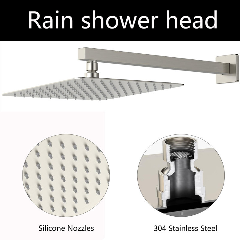 Pomme de douche à effet de pluie 10 po et douchette à main, ensemble de robinet de douche tout en métal, Nickel