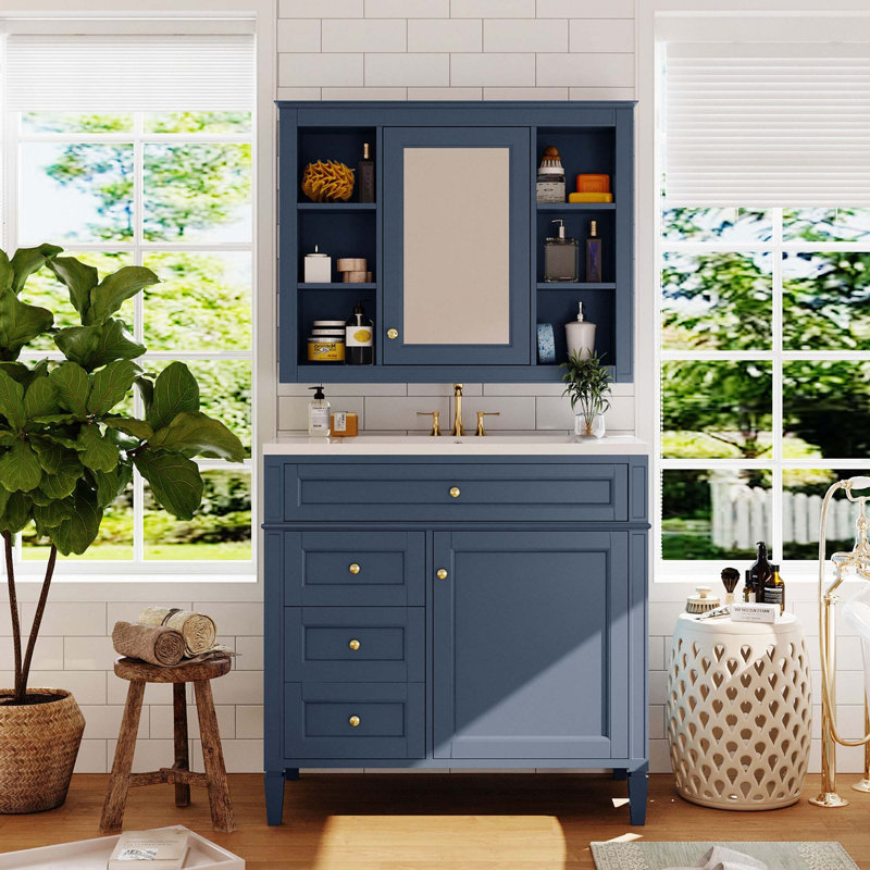 Meuble-lavabo 36 po avec armoire à pharmacie, Bleu
