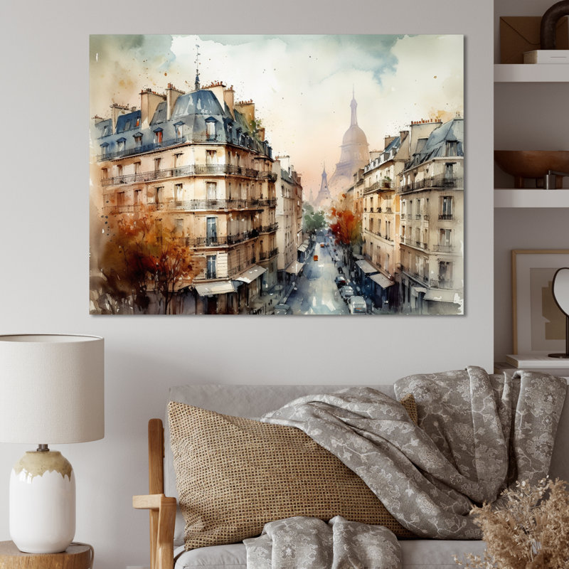 Aquarelle de Paris, France I sur impression sur toile, H 12 po x l 20 po x P 1 po, Toile tendue