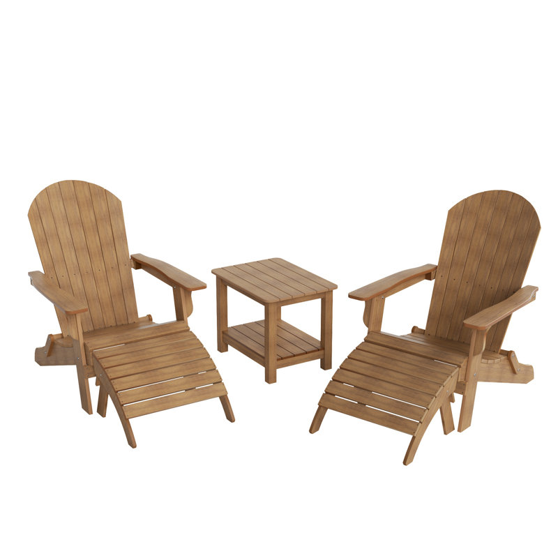 Chaise Adirondack pliante en plastique avec repose-pieds et table Arrlo, Teck