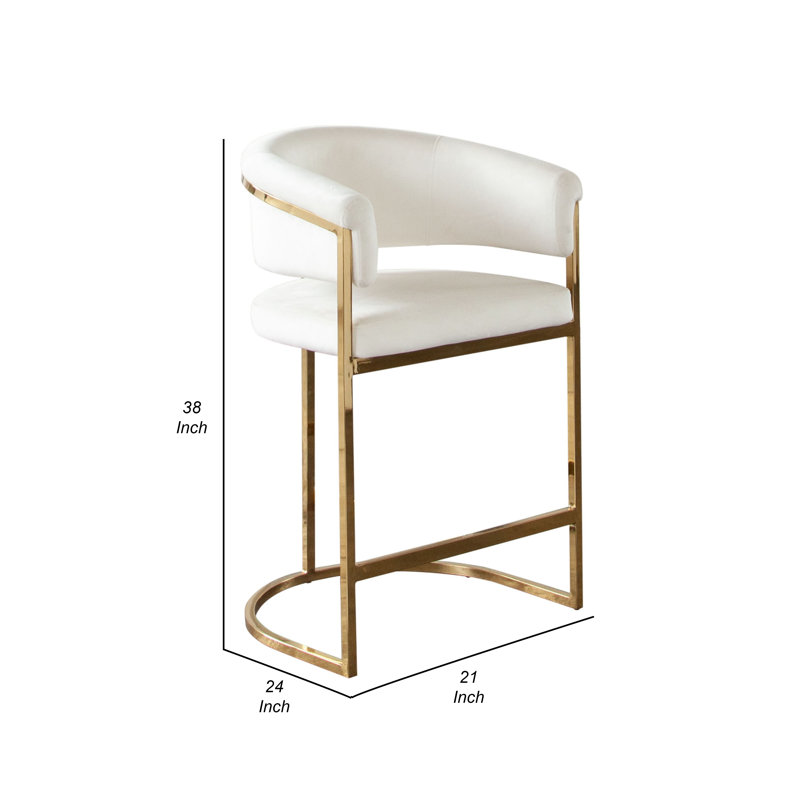 Chaise à hauteur de comptoir Dely, velours avec structure en métal doré, Crème, crème