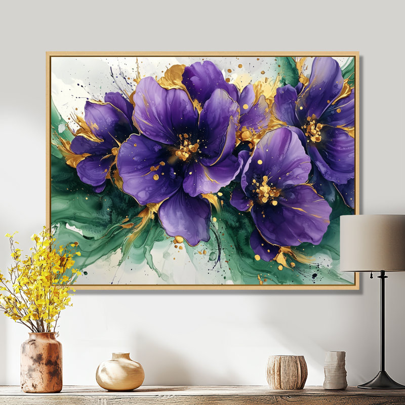 Derbyshire - Violets, art mural, H 12 po x l 20 po, Impression encadrée flottante, Crème, crème