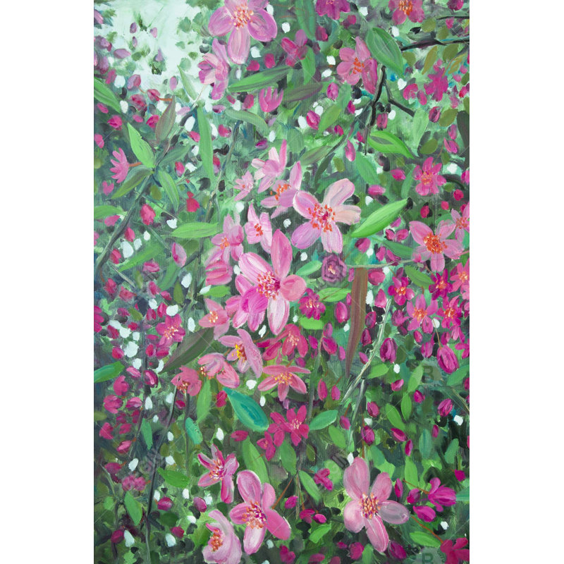 Cerisier en fleurs - Toile illustrative rose pour la décoration intérieure