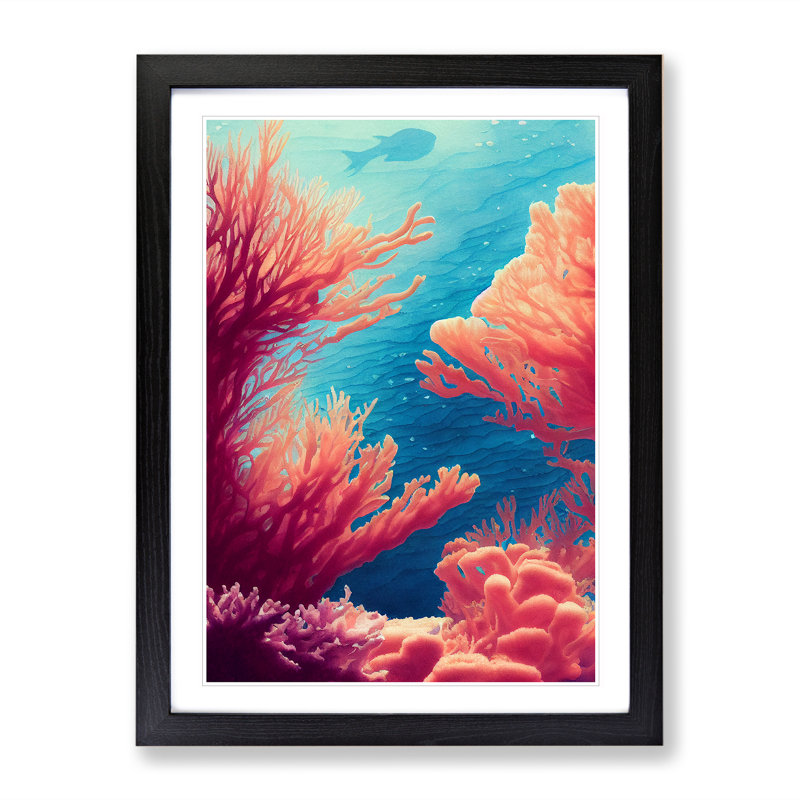 Stupendous Coral Reef - Single Picture Frame Painting, 34cm H x 25cm W x 2cm D, Black Framed