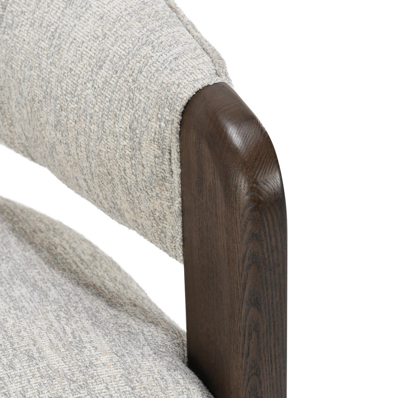 Ivory Bouclé Upholstered Swivel Barrel Chair with Wood Arms