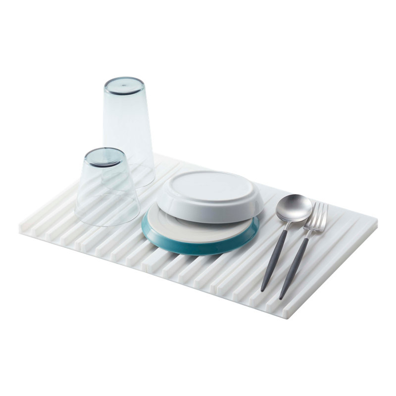 Égouttoir pliable Yamazaki Home - Tapis de séchage, silicone, pliable, Blanc