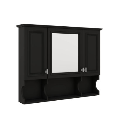 Armoire murale de salle de bain 35 po x 28 po avec miroir, armoire à pharmacie à trois portes et tablettes ouvertes