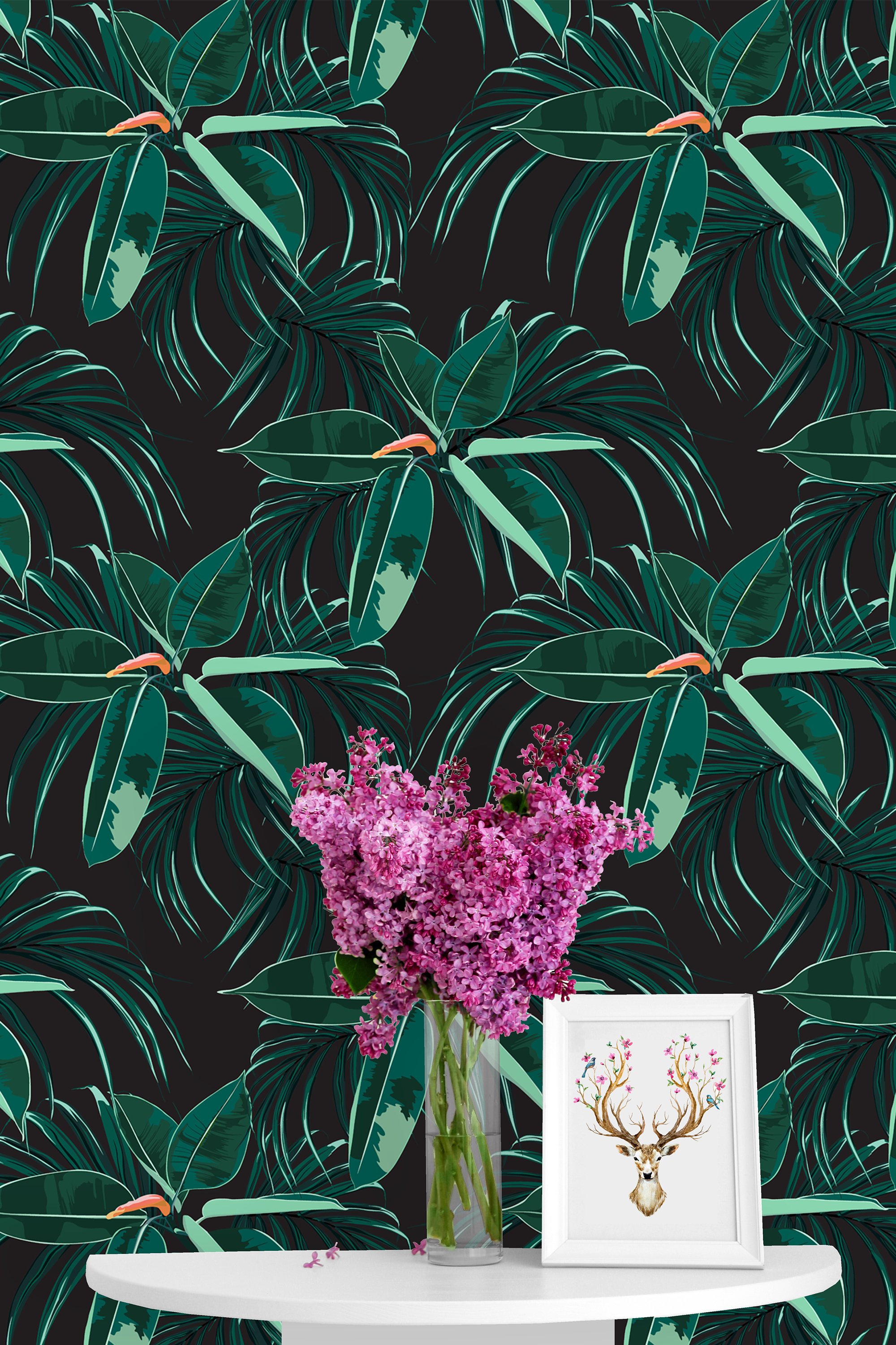 Bay Isle Home™ Witney Dark Palm Leaves Peel and Stick Wallpaper Panel ...