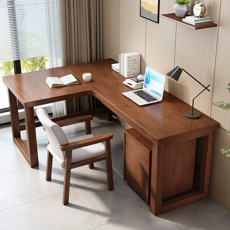 Rectangular Solid Wood desks, 29.33" H x 62.6" W x 47.24" D, Left Hand Return, Nut-Brown