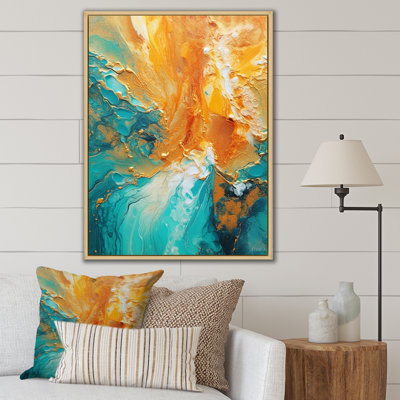 «Golden Ocean Waves Turquoise Abstract», reproduction d'art sur toile