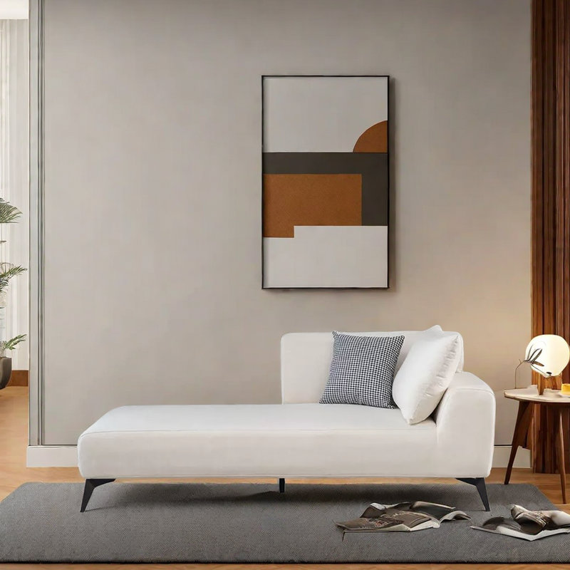 Paresseux simple européen, Chaise longue à accoudoir droit, Mélange de polyester blanc cassé
