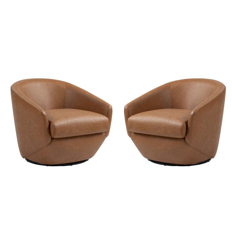 Aunna 76.2Cm Wide Swivel Barrel Chair, Brown Faux Leather