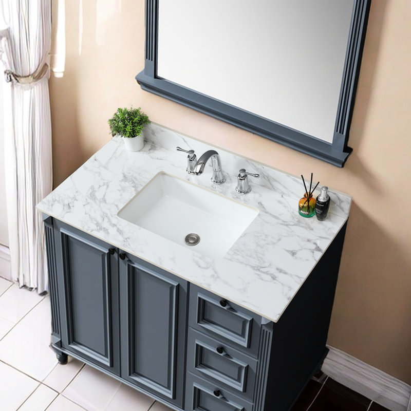 43"X22" Bathroom Sink Vanity Top - Sintered Stone White Adds A Modern Touch To Bathrooms With Ceramic And Design