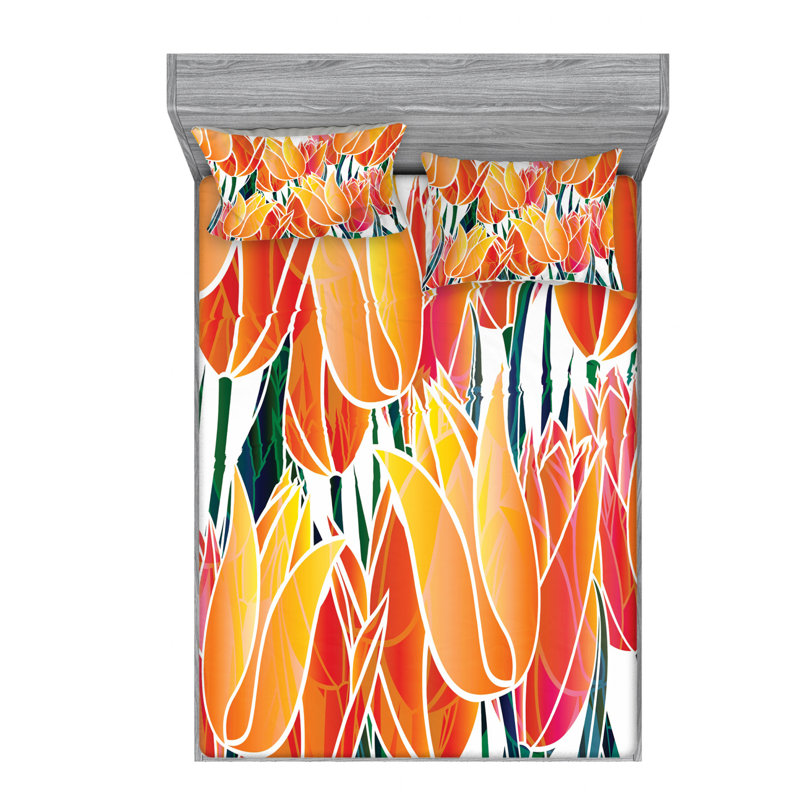 Microfiber Floral Sheet Set, Full Sheet Set with Fitted Sheet