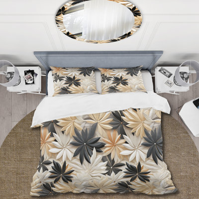 Ensemble de housse de couette White And Black Minimalist Flowers Serenity