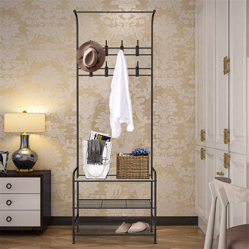Iron Freestanding 8 - Hook Coat Rack, Black