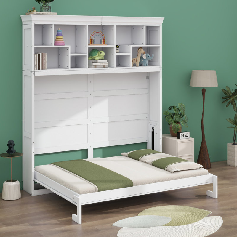 Lit escamotable mural Murphy avec tablettes et USB, blanc