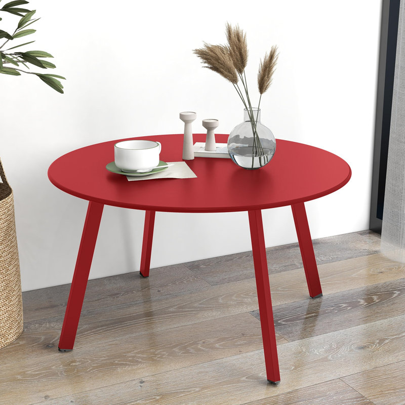 Outdoor Round Coffee Table, 28'' Patio Side Table For Backyard Patio Deck, Red