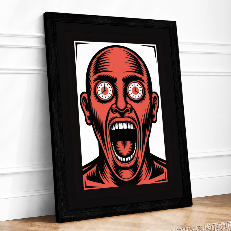 Skull with Clock Eyes Industrial - Framed Print, A2 - 59.4 x 42.0 cm, Black