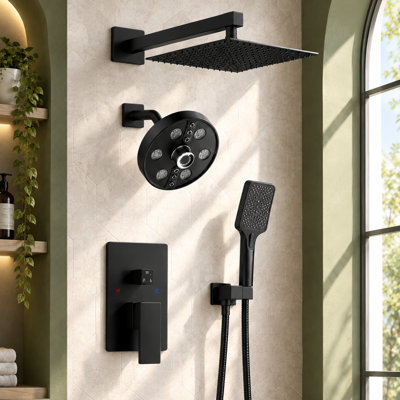 10" High Pressure Rainfall Shower System, Wall Mount Shower Faucet Set with Handheld Spray